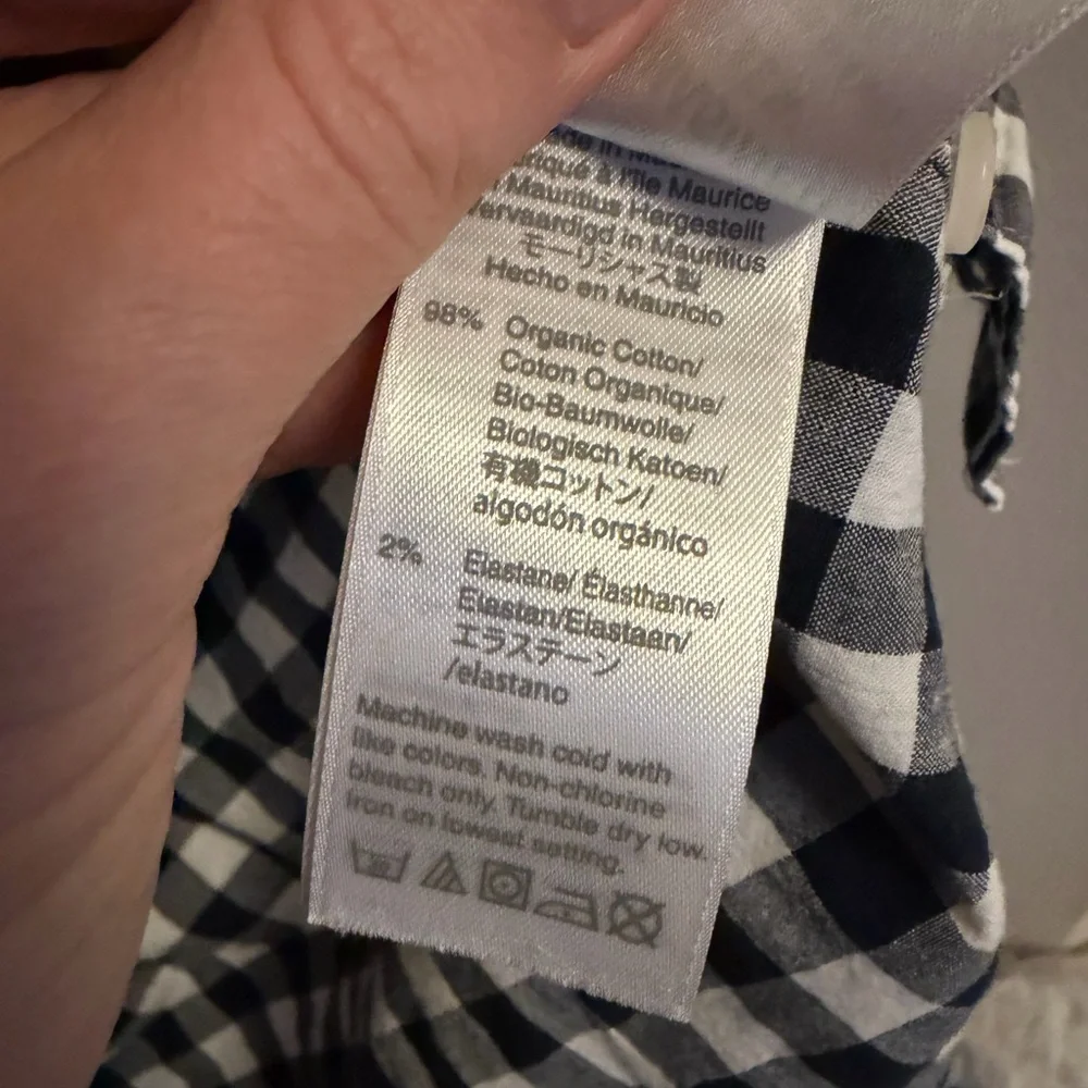 J.Crew Secret Wash organic cotton poplin shirt Black White Check Classic Small